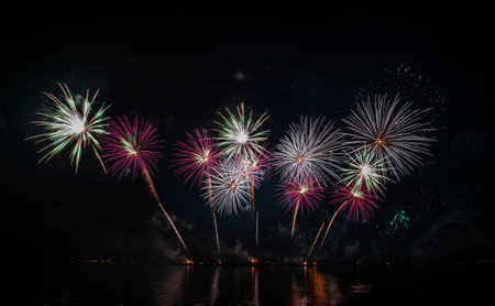 Colorful of fireworks in Happy New Year 2021 holiday festivalの写真素材