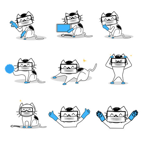 Cute cartoon lovely Cat sketching symbol in holiday activity isolated on white background ,love and care conceptの写真素材