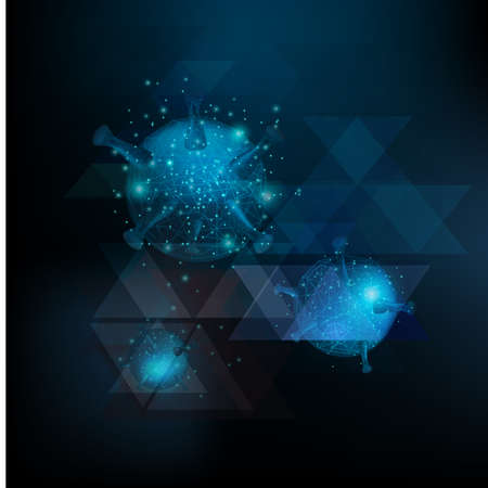 Virus cells ,corona virus or covid 19 ,Hepatitis viruses, influenza virus flowing on blue background ,Viral disease outbreak.の写真素材