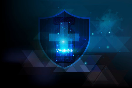 Protective symbol on world map for report a protection of Corona Virus Case on blue futuristic background ,Viral disease outbreak conceptの写真素材