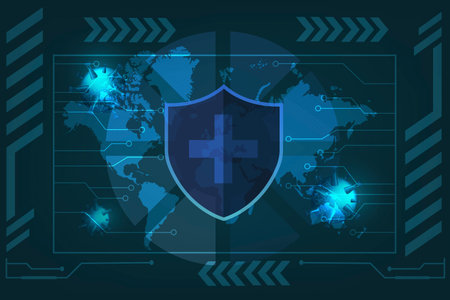 Protective symbol with recover in coronavirus case showing increasing percentage numbers on blue background ,Viral disease outbreak.の写真素材