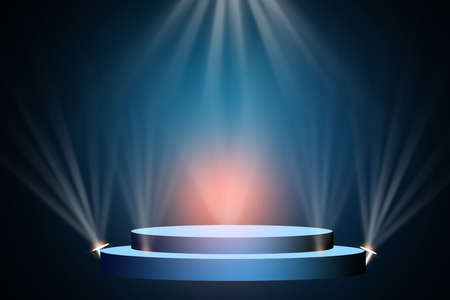 The concert stage theater with flood lights and abstract empty floor showcase spotlights on stage background.の写真素材