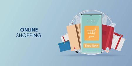 Online shopping on mobile application, Shopping vector, Vector Concept Marketing and Digital marketing, Shopping vector illustration.のイラスト素材