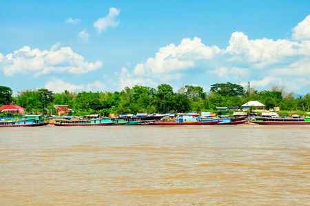 Landscape of the Mekong River at the Golden Triangle, border with Thailand and Laos.のeditorial素材