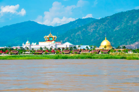 Landscape of the Mekong River at the Golden Triangle, border with Thailand and Laos.の写真素材
