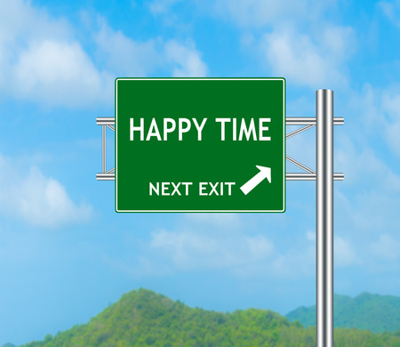 Road Sign concept to HAPPY TIME and Sky background.の写真素材