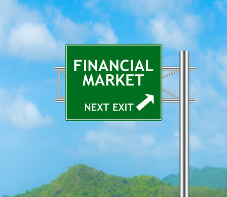 Road Sign concept to FINANCIAL MARKET and Sky background.の写真素材