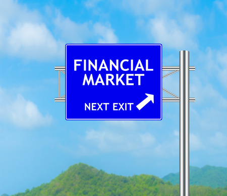 Road Sign concept to FINANCIAL MARKET and Sky background.の写真素材