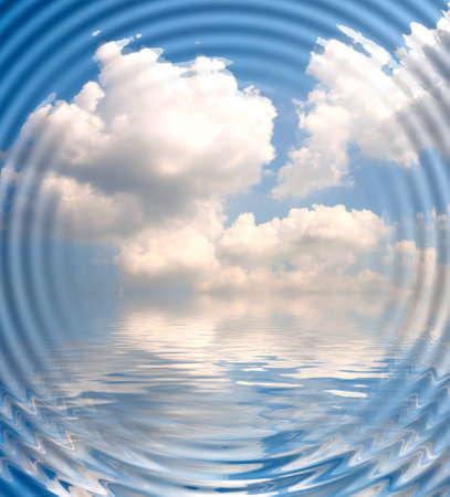Beauty Surface Rippled of water with clouds and sky backgroundの写真素材