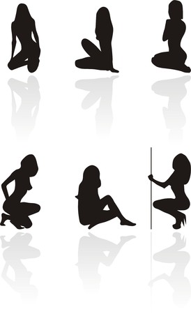 Silhouettes of sitting sexy girls.のイラスト素材