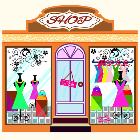 Vector illustration of little cute retro store, shop or boutiqueのイラスト素材