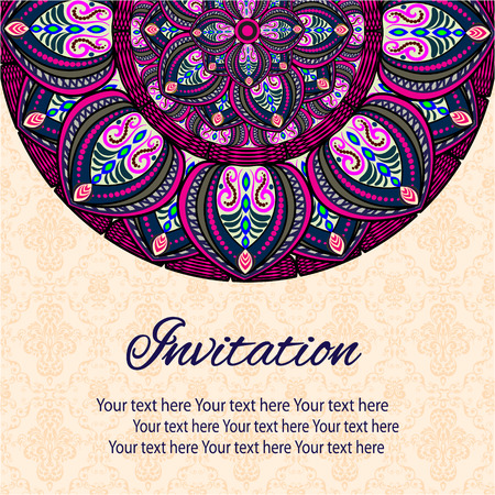 Abstract Ethnic Ornate Background For Design. Mandala pink invitation cardのイラスト素材