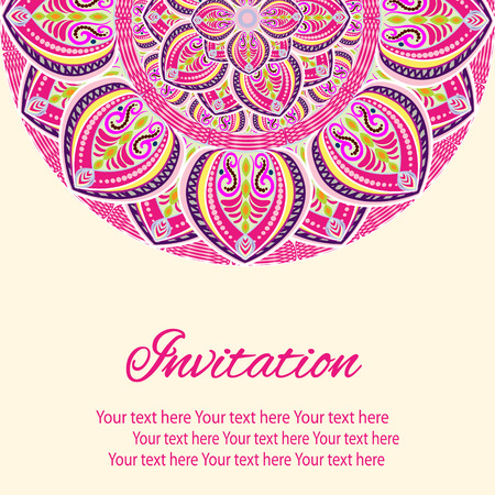 Abstract Ethnic Ornate Background For Design. Mandala pink invitation cardのイラスト素材
