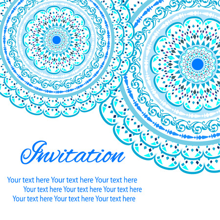 Elegant card with lace ornament and place for text on background with seamless pattern. Vintage style. Wedding invitation. Vector mandala.のイラスト素材