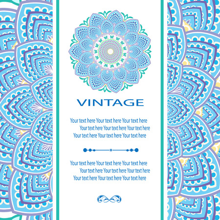 Elegant card with lace ornament and place for text on background with seamless pattern. Vintage style. Wedding invitation. Vector mandala.のイラスト素材