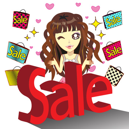 Girl Shopping cartoonのイラスト素材