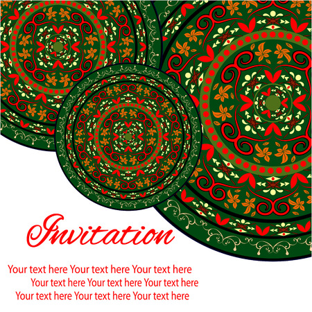 Elegant card with lace ornament and place for text on background with seamless pattern. Vintage style. Wedding invitation. Vector mandala.のイラスト素材