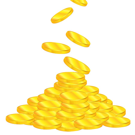 golden coin heap vector illustration isolated on white background EPS10. Transparent objects and opacity masks used for shadows and lights drawing. Vector Illustration.のイラスト素材