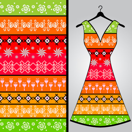 Fabric pattern design for a woman's dress. Vector fashion illustration. Design Mandala.  Perfect for printing on fabric or paper.のイラスト素材