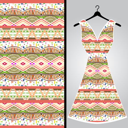 Fabric pattern design for a woman's dress. Vector fashion illustration. Design Mandala.  Perfect for printing on fabric or paper.のイラスト素材