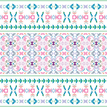 Ethnic geometric print. Colorful repeating background texture. Fabric, cloth design, wallpaperのイラスト素材