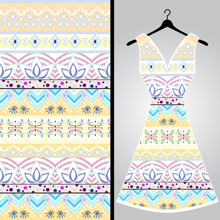 Fabric pattern design for a woman's dress. Vector fashion illustration. Design Mandala.  Perfect for printing on fabric or paper.のイラスト素材