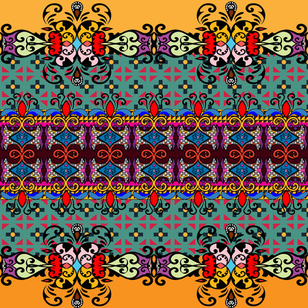 Ethnic geometric print. Colorful repeating background texture. Fabric, cloth design, wallpaperのイラスト素材