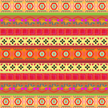Ethnic geometric print. Colorful repeating background texture. Fabric, cloth design, wallpaperのイラスト素材