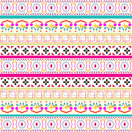 Ethnic geometric print. Colorful repeating background texture. Fabric, cloth design, wallpaperのイラスト素材