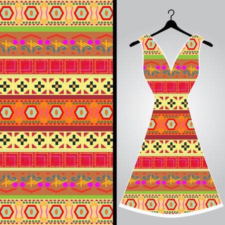 Fabric pattern design for a woman's dress. Vector fashion illustration. Design Mandala.  Perfect for printing on fabric or paper.のイラスト素材