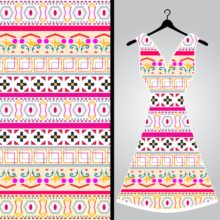 Fabric pattern design for a woman's dress. Vector fashion illustration. Design Mandala.  Perfect for printing on fabric or paper.のイラスト素材