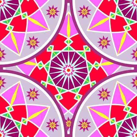 Ethnic geometric print. Colorful repeating pattern texture. Fabric, cloth design, wallpaperのイラスト素材