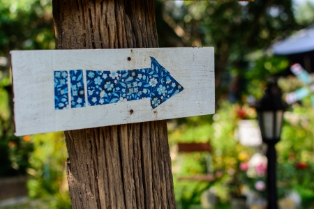 arrow sign on tree with right directionの写真素材