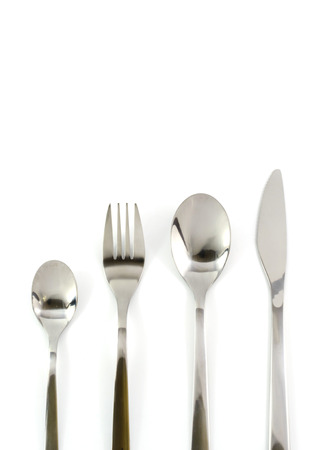 fork, Knife and Spoon set on white backgroundの写真素材