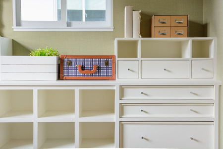 shelf and drawer in whiteの写真素材