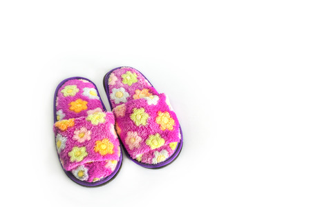 purple slipers isolated on white backgroundの写真素材