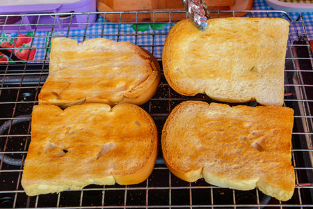 Close up bread toasted on machine