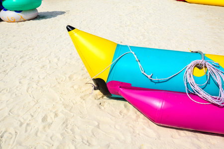 Close up of banana boat on beach