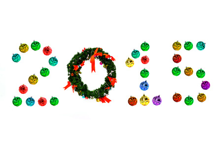 Christmas colorful balls isolated on white backgroundの写真素材