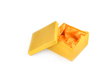 Gold box isolated on white backgroundの写真素材