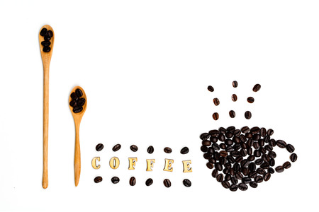 Coffee beans isolated on whiteの写真素材