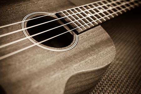 Close up of ukulele selective focus with vignetteの写真素材
