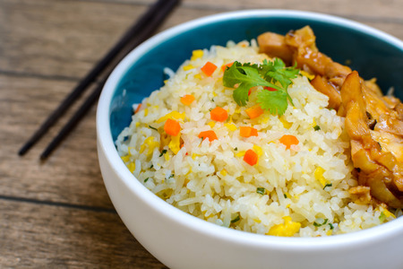 Close up of Fried rice with teriyaki chickenの写真素材