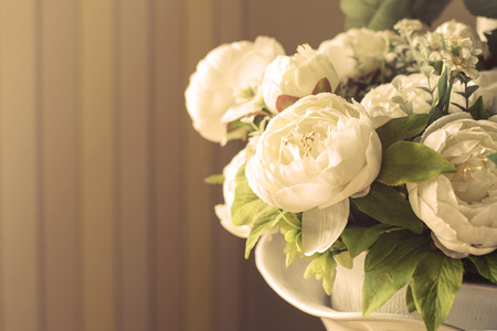 Close up of white rose in a vase, Vintage styleの写真素材