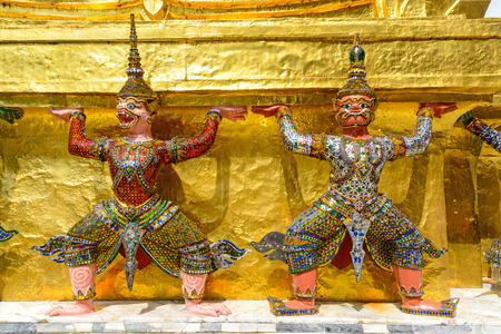 Giant figure sculpture in temple(Wat phra kaew) Bangkok, Thailand.のeditorial素材