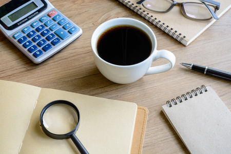 Desk office business financial accounting calculate, workplaceの写真素材