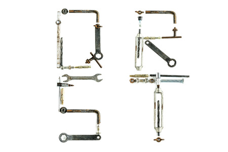 Industrial metal alphabet letter Q,R,S,T isolated on whiteの写真素材