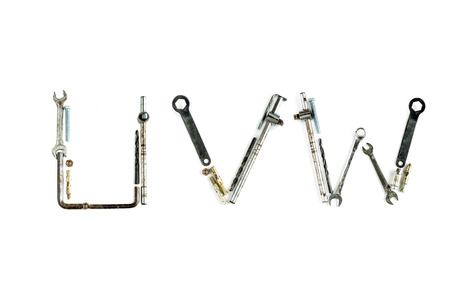 Industrial metal alphabet letter U,V,W isolated on whiteの写真素材