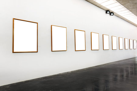 Blank frames on the wall and walkway at the museum