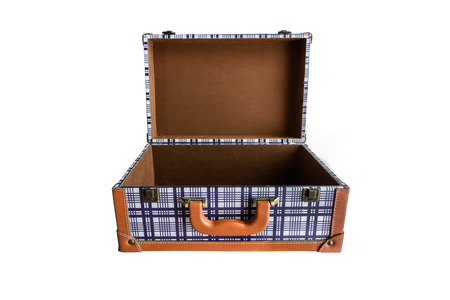 open vintage suitcase isolated on white backgroundの写真素材